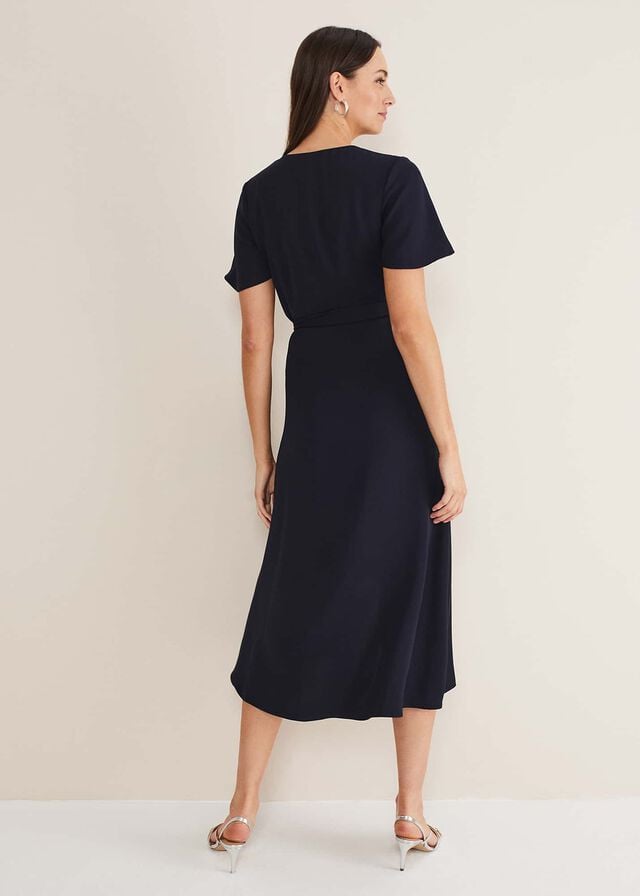 Navy Phase Eight Julissa Ruffle Wrap Dress | 8357UQKHT