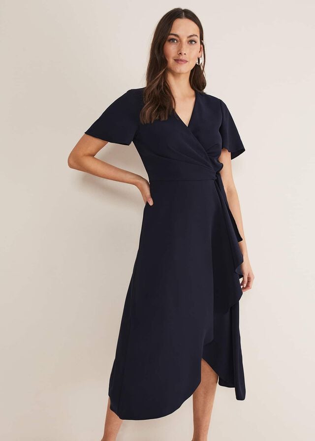 Navy Phase Eight Julissa Ruffle Wrap Dress | 8357UQKHT