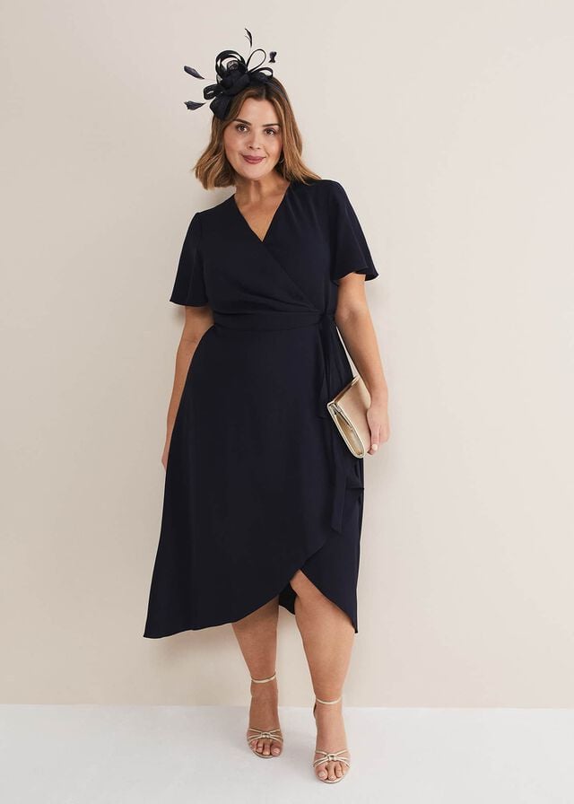 Navy Phase Eight Julissa Ruffle Wrap Dress | 8357UQKHT