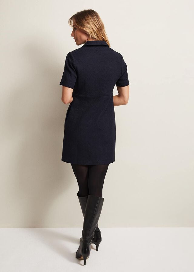 Navy Phase Eight Lana Tweed Zip Tunic Dress | 3156TQVDN