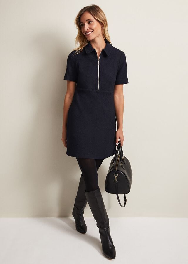 Navy Phase Eight Lana Tweed Zip Tunic Dress | 3156TQVDN