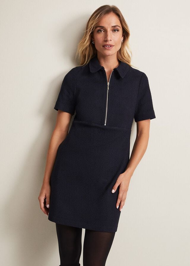 Navy Phase Eight Lana Tweed Zip Tunic Dress | 3156TQVDN