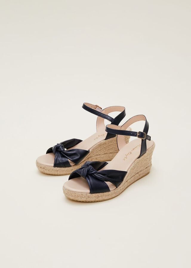 Navy Phase Eight Leather Knot Front Espadrilles Heels | 8641INHED