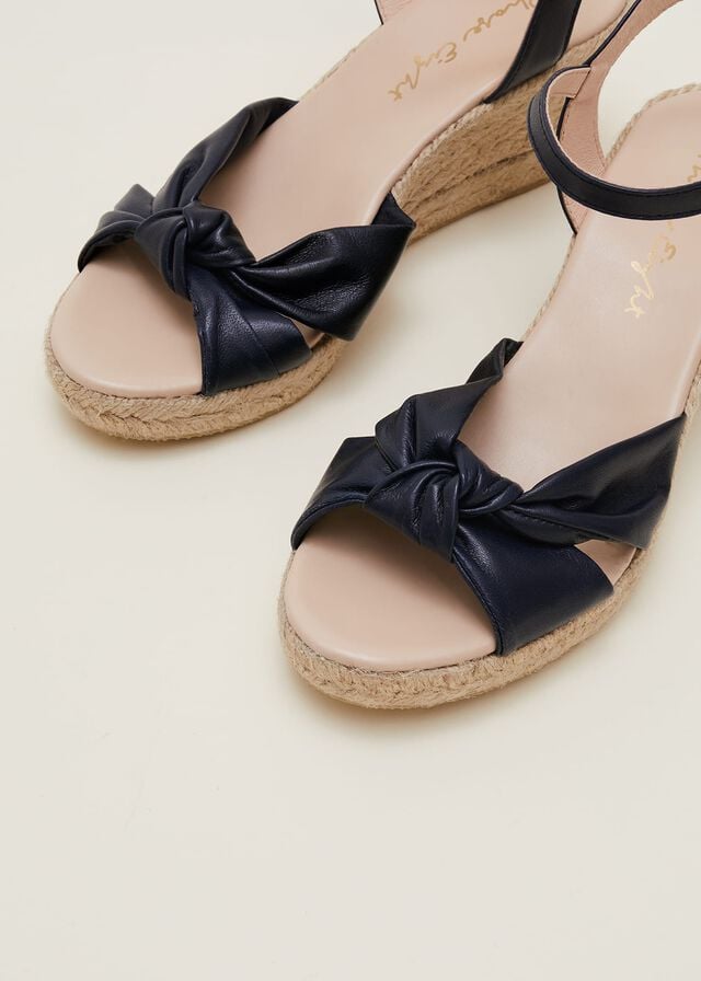 Navy Phase Eight Leather Knot Front Espadrilles Heels | 8641INHED