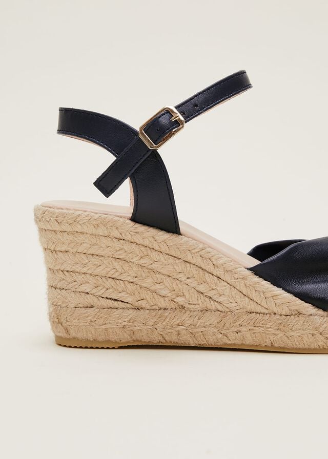 Navy Phase Eight Leather Knot Front Espadrilles Heels | 8641INHED