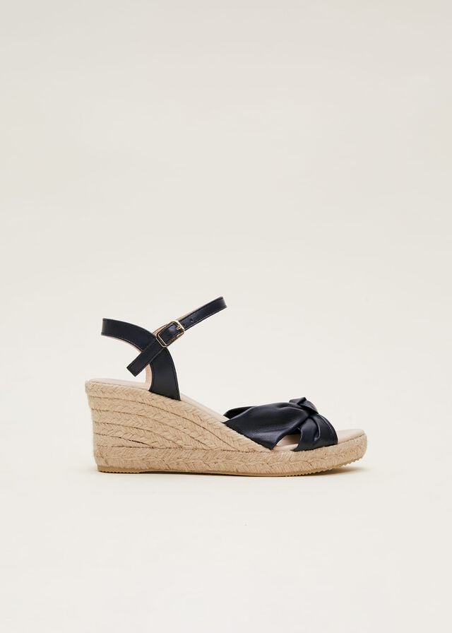 Navy Phase Eight Leather Knot Front Espadrilles Heels | 8641INHED