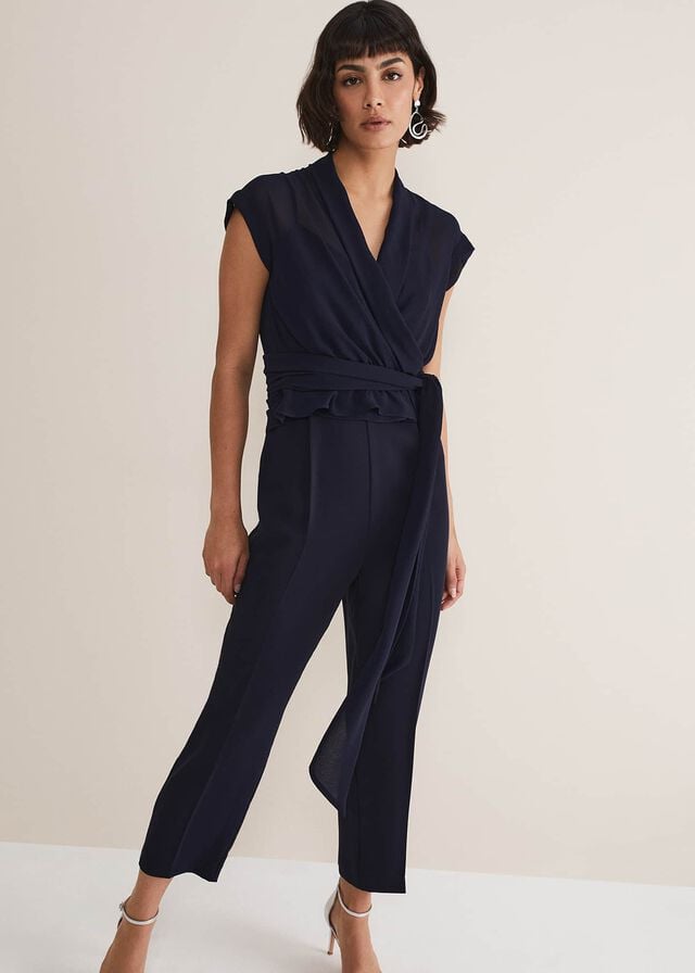 Navy Phase Eight Leonora Chiffon Overlay Jumpsuit | 0865DGVHJ