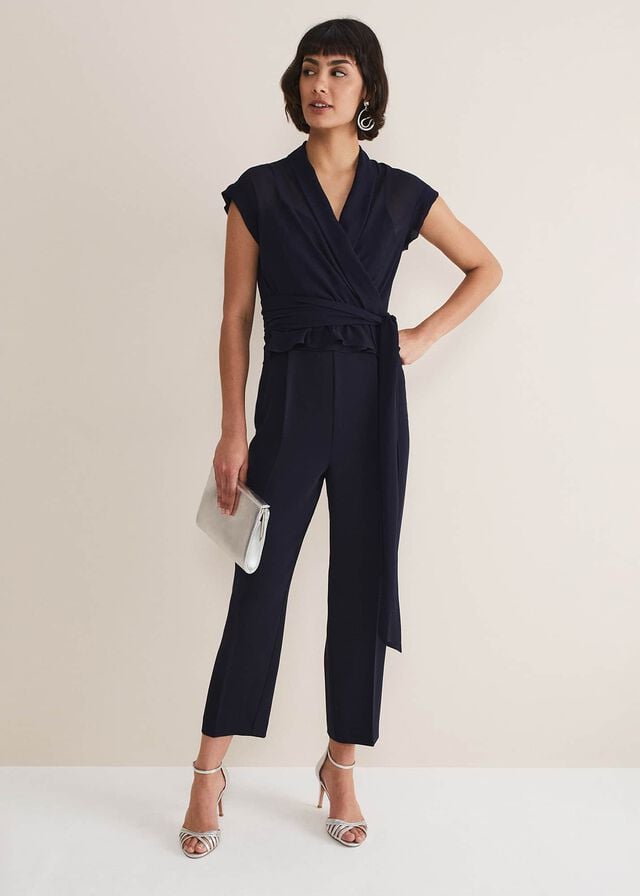 Navy Phase Eight Leonora Chiffon Overlay Jumpsuit | 0865DGVHJ