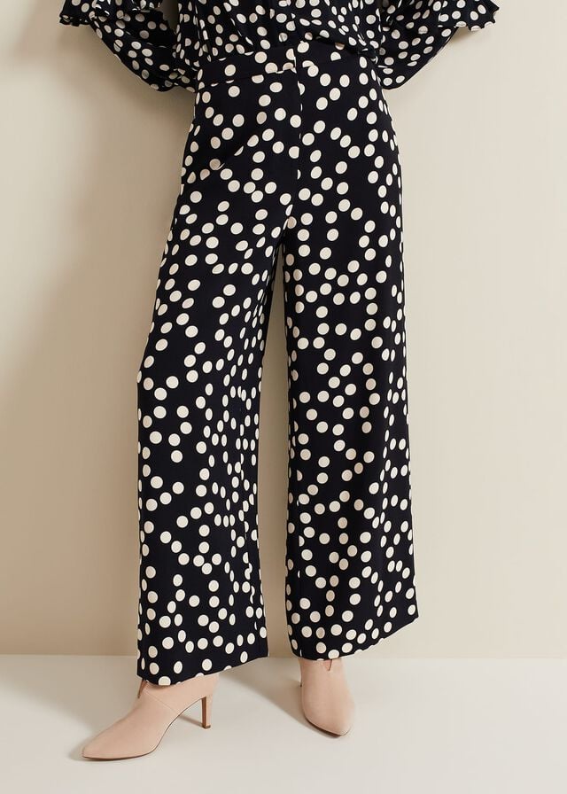 Navy Phase Eight Mairead Polka Dot Wide Leg Trousers | 8067XFHUY