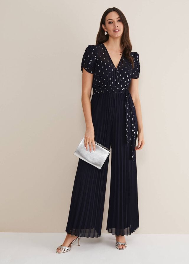 Navy Phase Eight Molli Spot Pleated Jumpsuit | 9147OQRML