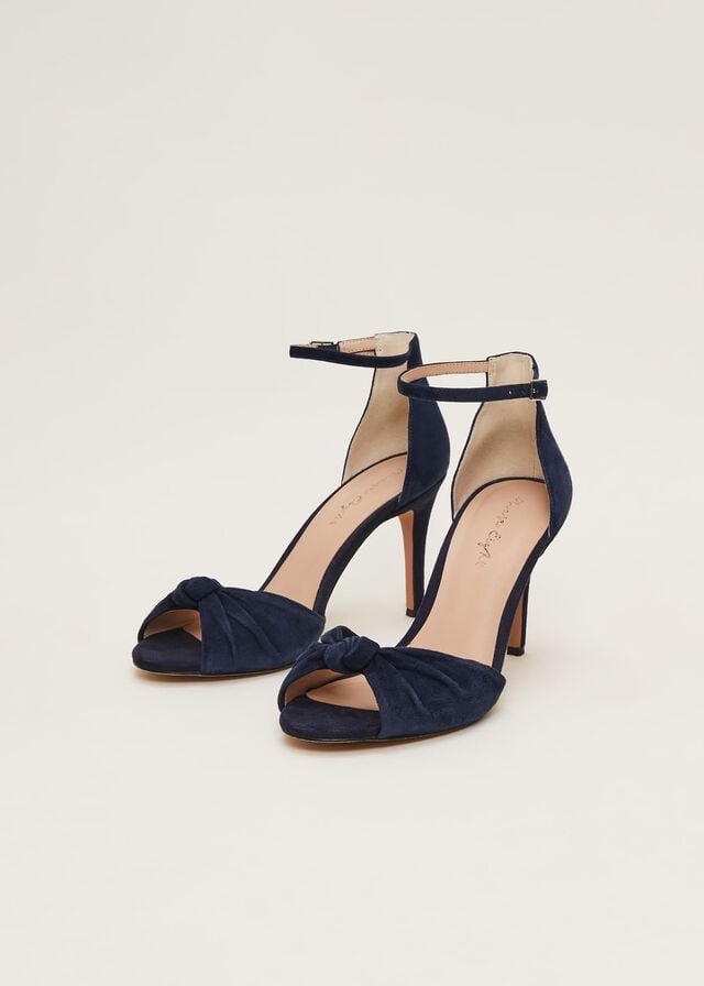 Navy Phase Eight Navy Suede Open Toe Heels | 2510LFIOU