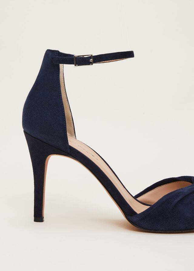 Navy Phase Eight Navy Suede Open Toe Heels | 2510LFIOU