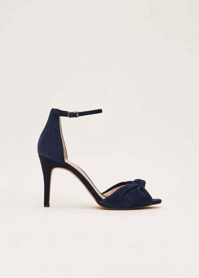 Navy Phase Eight Navy Suede Open Toe Heels | 2510LFIOU