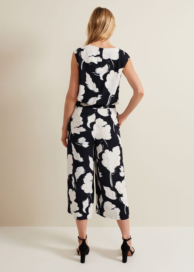 Navy Phase Eight Noelle Floral Print Culotte Trousers | 1748DBPJR