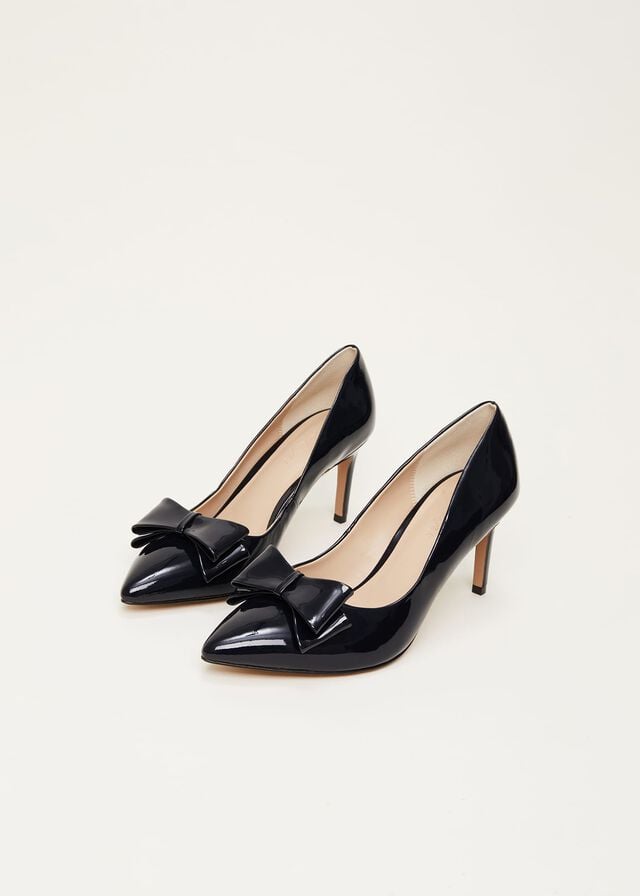 Navy Phase Eight Patent Bow Court Heels | 1659LXIKB