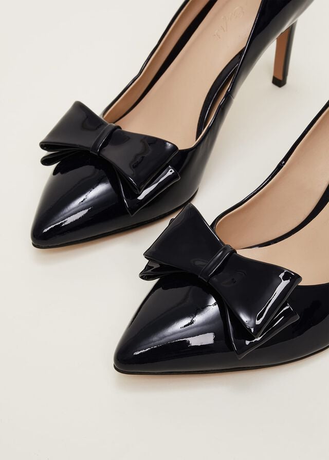 Navy Phase Eight Patent Bow Court Heels | 1659LXIKB