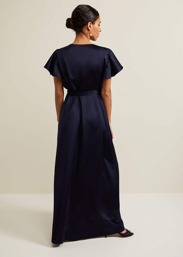 Navy Phase Eight Petite Arabella Satin Dress | 8701IJGHP