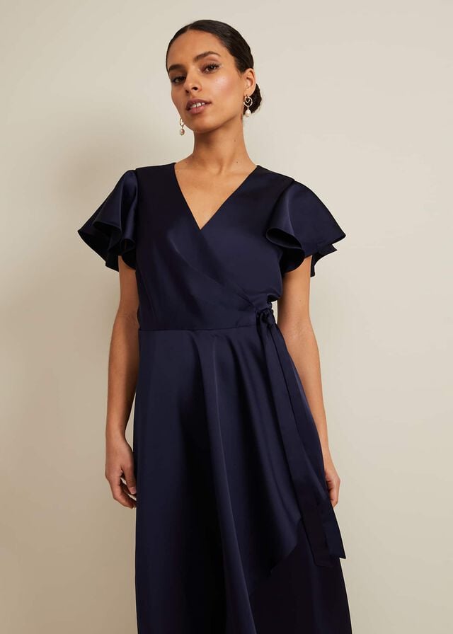 Navy Phase Eight Petite Arabella Satin Dress | 8701IJGHP