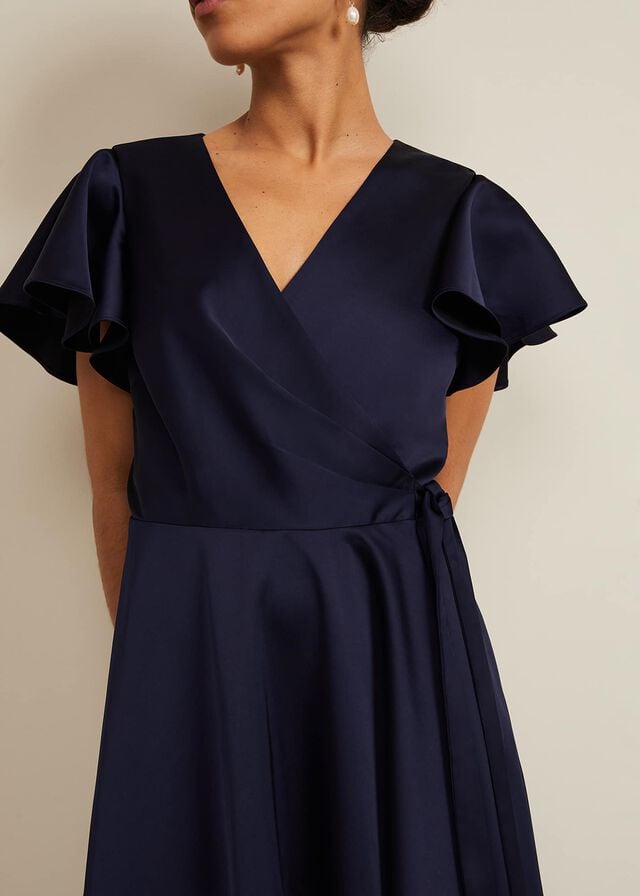 Navy Phase Eight Petite Arabella Satin Dress | 8701IJGHP