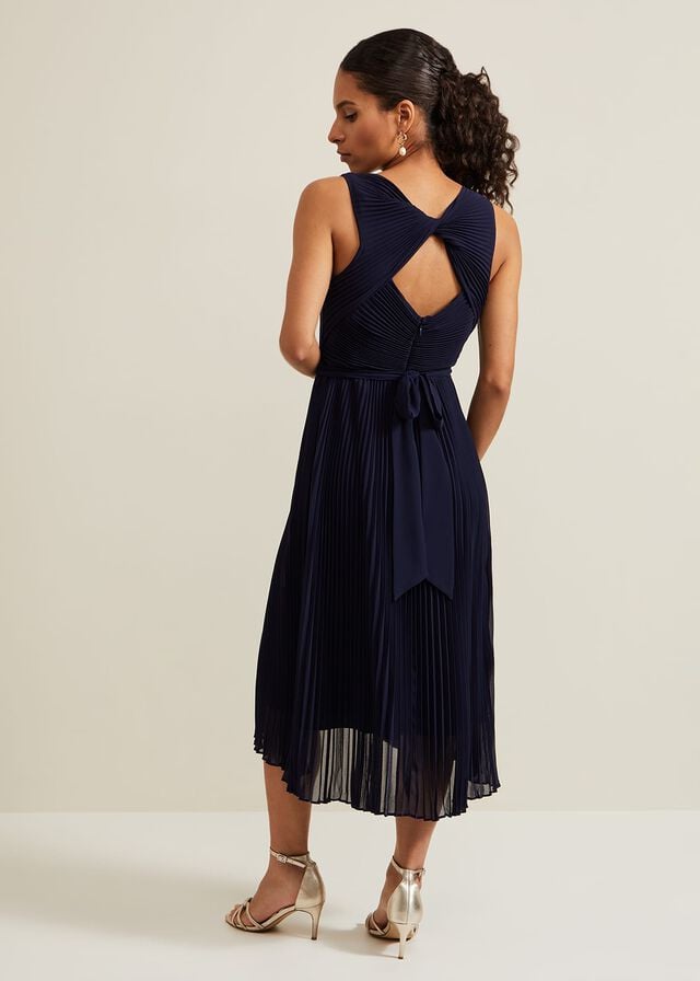 Navy Phase Eight Petite Cressida Pleat Dress | 1674EZLYI