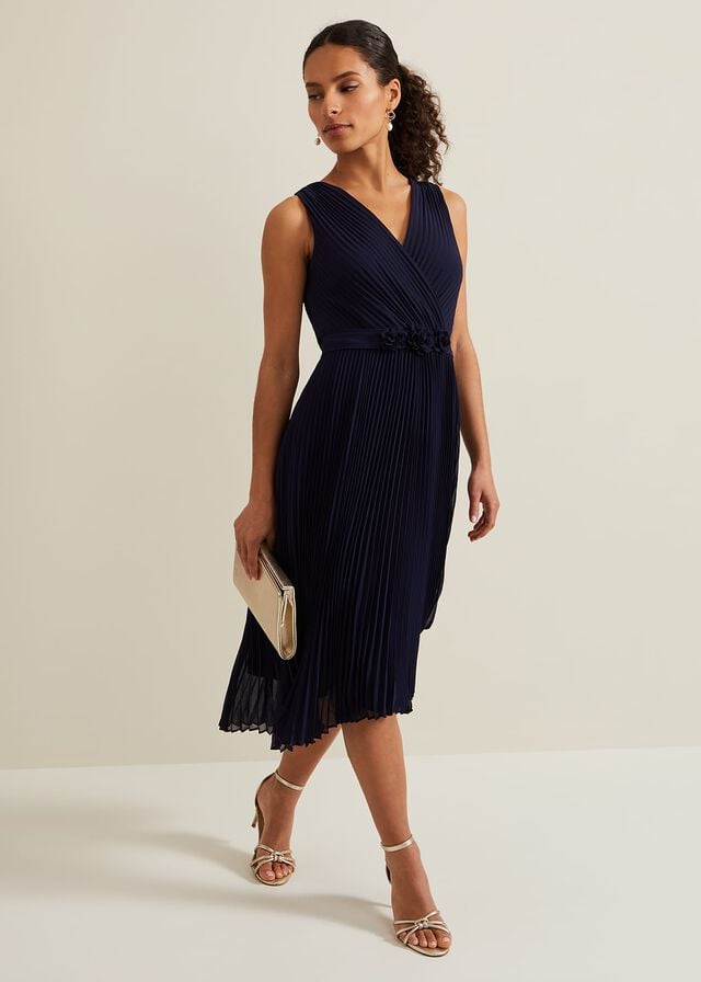 Navy Phase Eight Petite Cressida Pleat Dress | 1674EZLYI