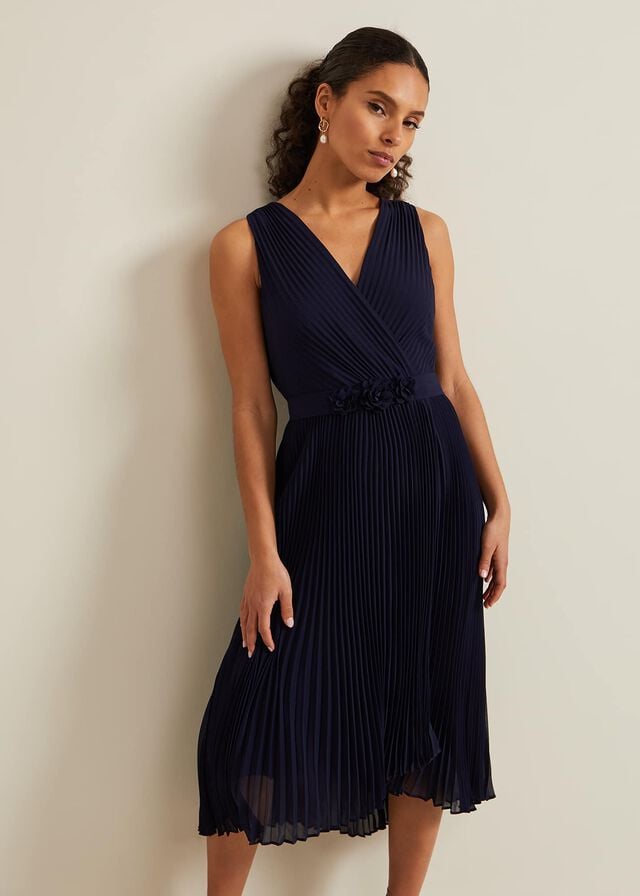 Navy Phase Eight Petite Cressida Pleat Dress | 1674EZLYI