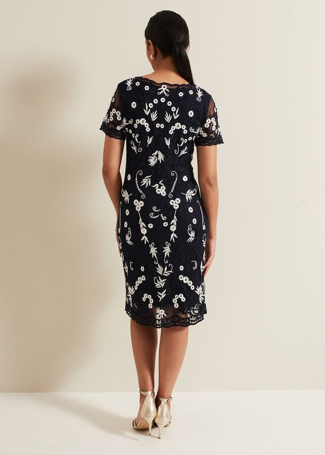 Navy Phase Eight Petite Florisa Embroidered Dress | 1306XJSRC