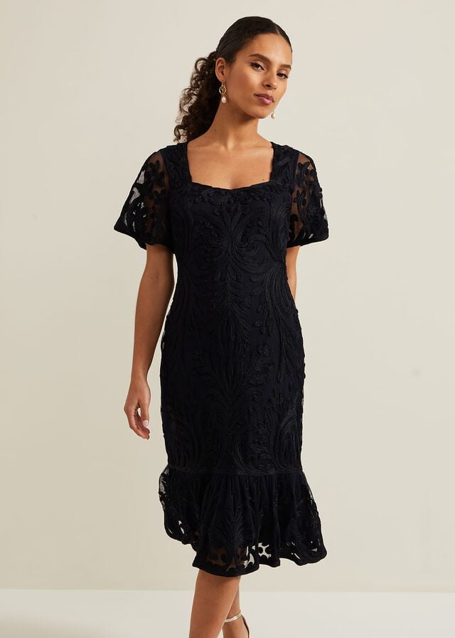 Navy Phase Eight Petite Matilda Tapework Dress | 5127EBLOR