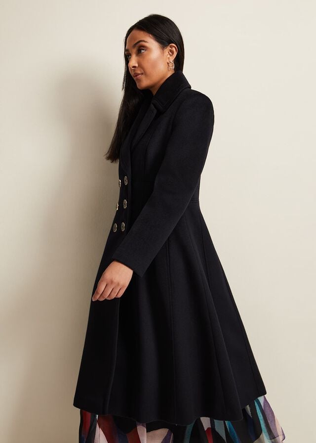 Navy Phase Eight Petite Sandra Wool Fit And Flare Coats | 3149ILYFT