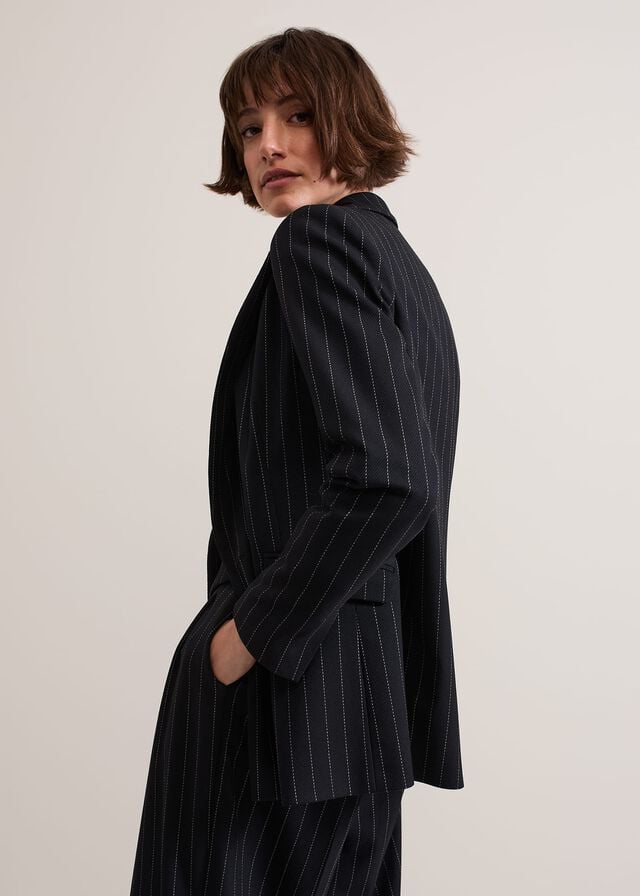 Navy Phase Eight Pia Pinstripe Jackets | 7803TQOUZ