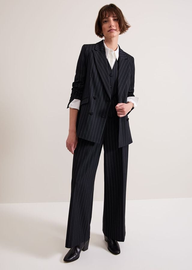 Navy Phase Eight Pia Pinstripe Jackets | 7803TQOUZ