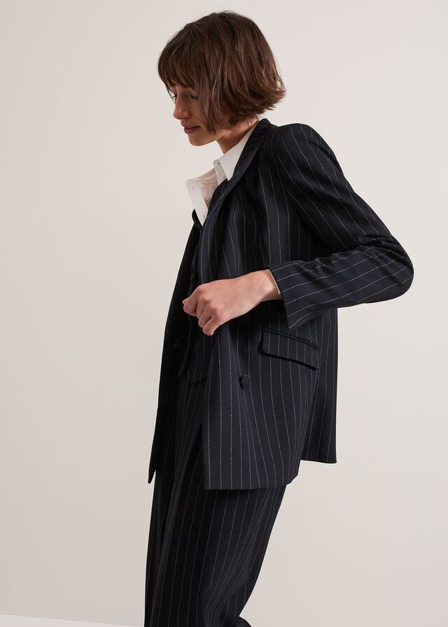 Navy Phase Eight Pia Pinstripe Jackets | 7803TQOUZ