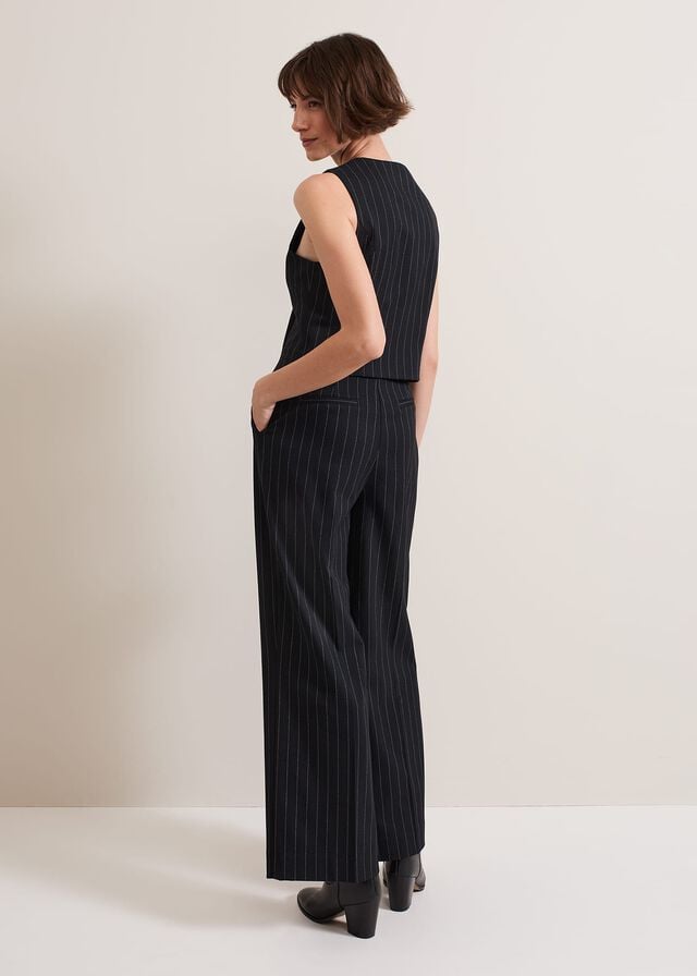 Navy Phase Eight Pia Pinstripe Wide Legs Trousers | 8029NFYJK