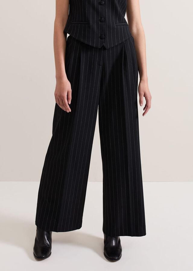 Navy Phase Eight Pia Pinstripe Wide Legs Trousers | 8029NFYJK