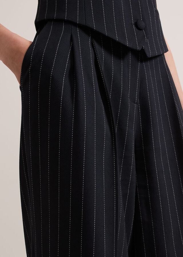 Navy Phase Eight Pia Pinstripe Wide Legs Trousers | 8029NFYJK