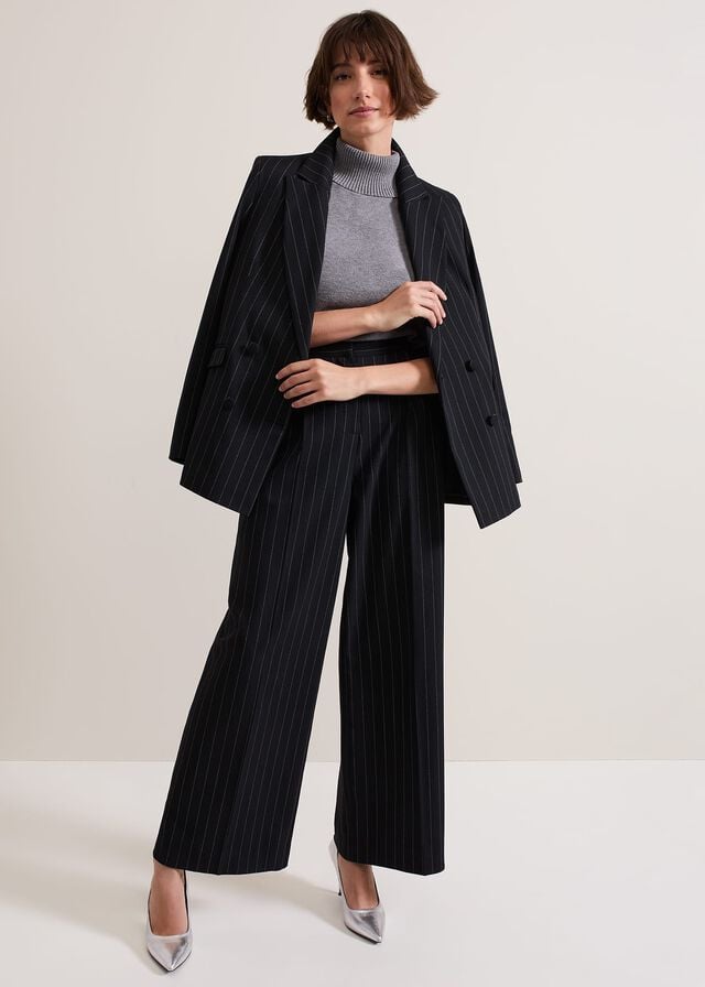 Navy Phase Eight Pia Pinstripe Wide Legs Trousers | 8029NFYJK