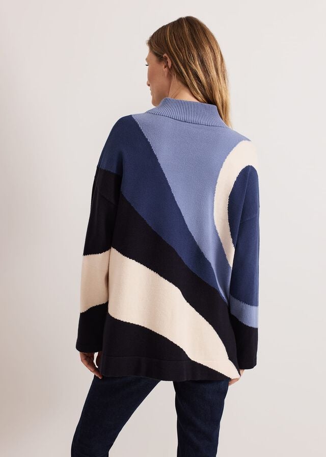 Navy Phase Eight Sabrina Swirl Jacqaurd Knitwear | 4210ETCHQ