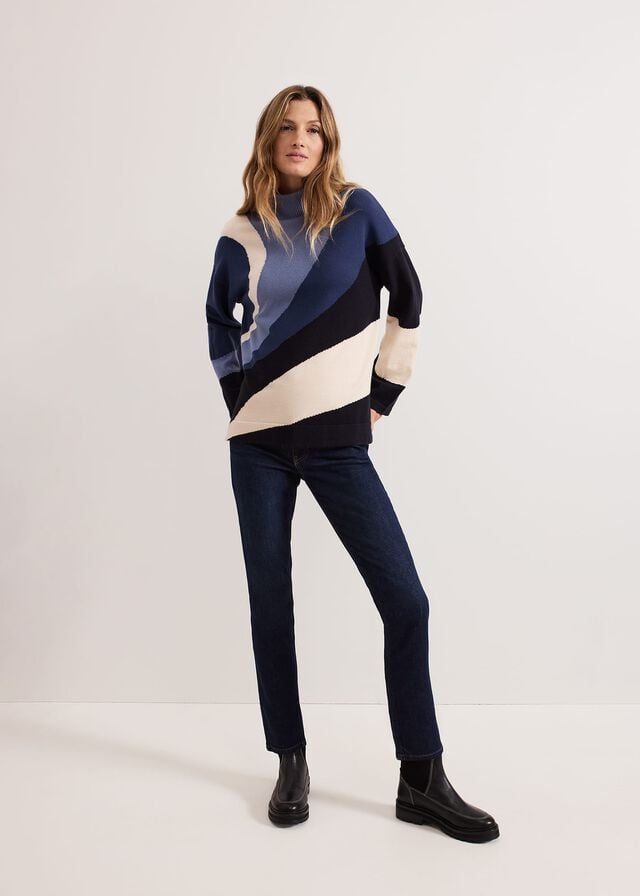 Navy Phase Eight Sabrina Swirl Jacqaurd Knitwear | 4210ETCHQ