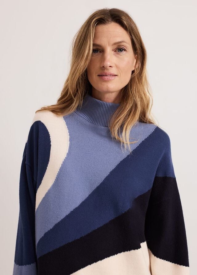 Navy Phase Eight Sabrina Swirl Jacqaurd Knitwear | 4210ETCHQ