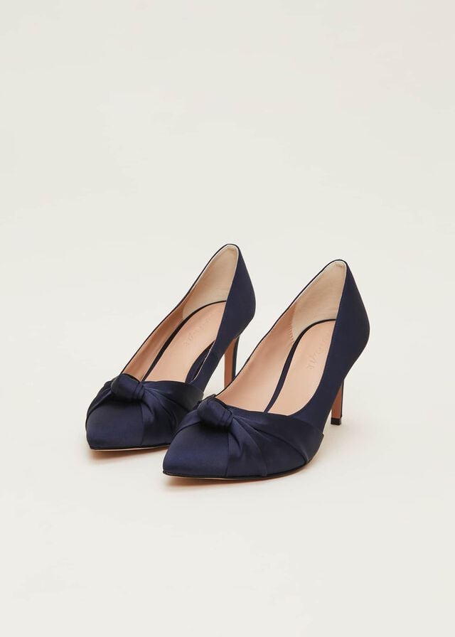 Navy Phase Eight Satin Knot Front Court Heels | 5213KRZQL