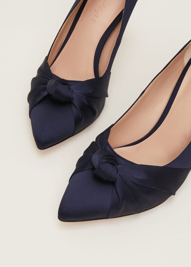 Navy Phase Eight Satin Knot Front Court Heels | 5213KRZQL