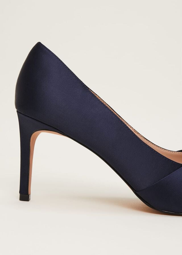 Navy Phase Eight Satin Knot Front Court Heels | 5213KRZQL