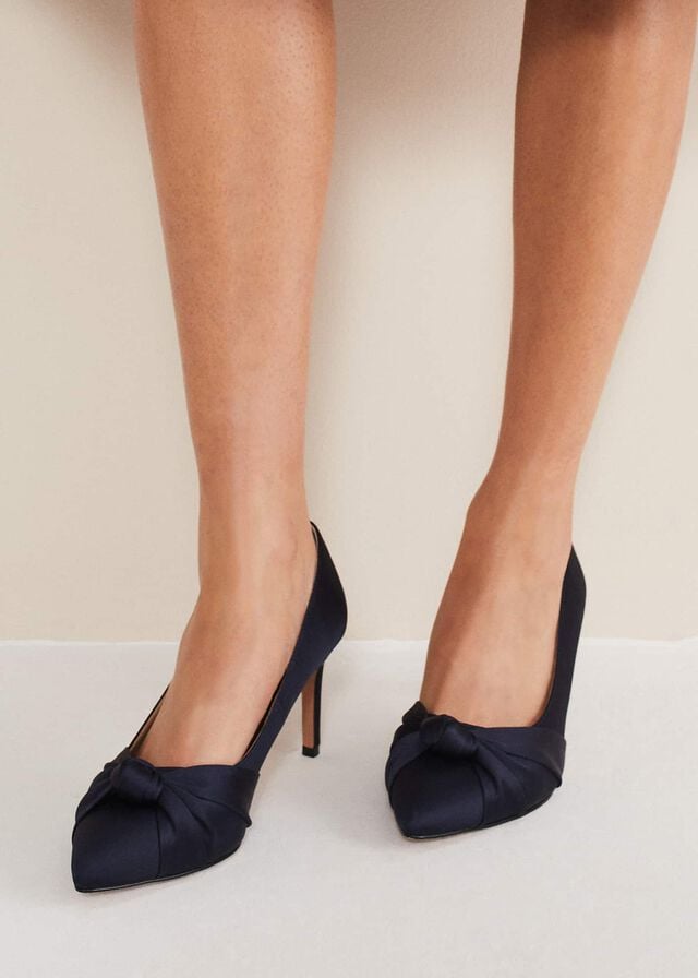 Navy Phase Eight Satin Knot Front Court Heels | 5213KRZQL