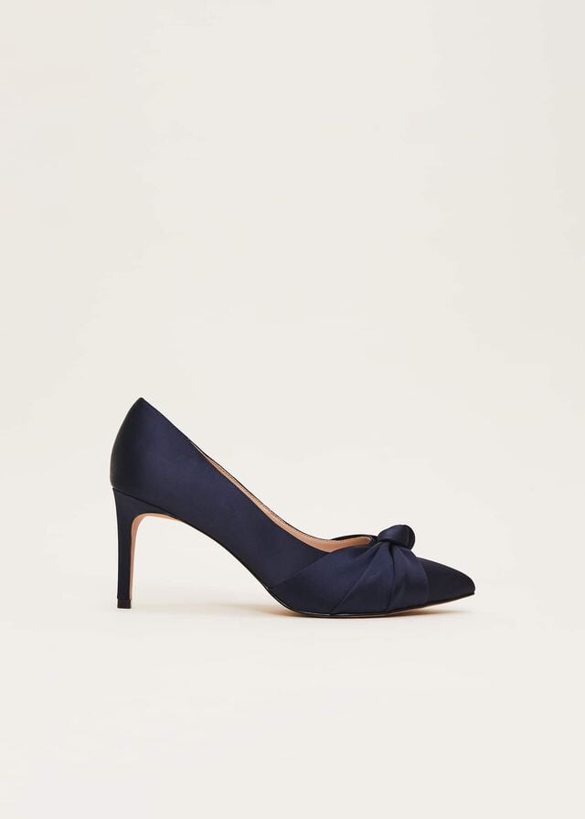 Navy Phase Eight Satin Knot Front Court Heels | 5213KRZQL