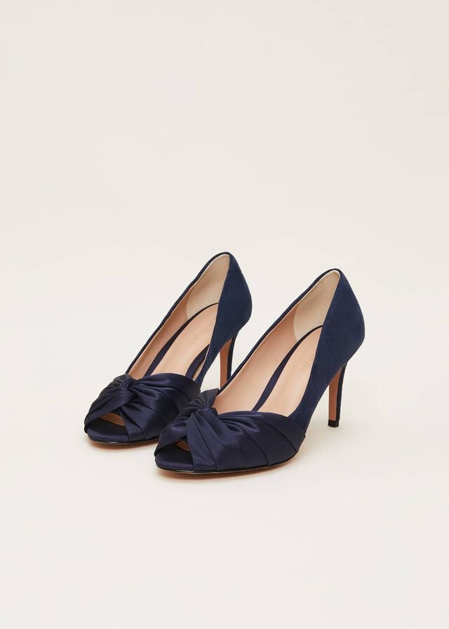 Navy Phase Eight Satin Twist Peeptoe Heels | 1704TOYXS