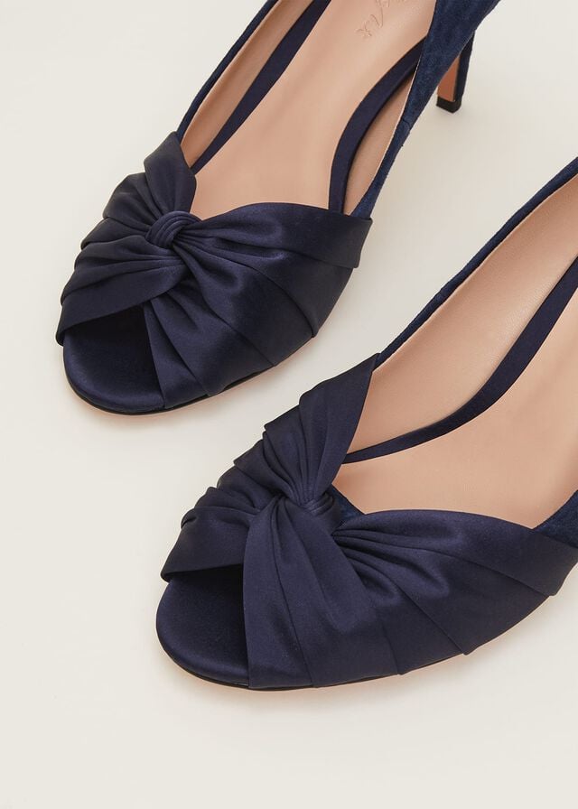 Navy Phase Eight Satin Twist Peeptoe Heels | 1704TOYXS