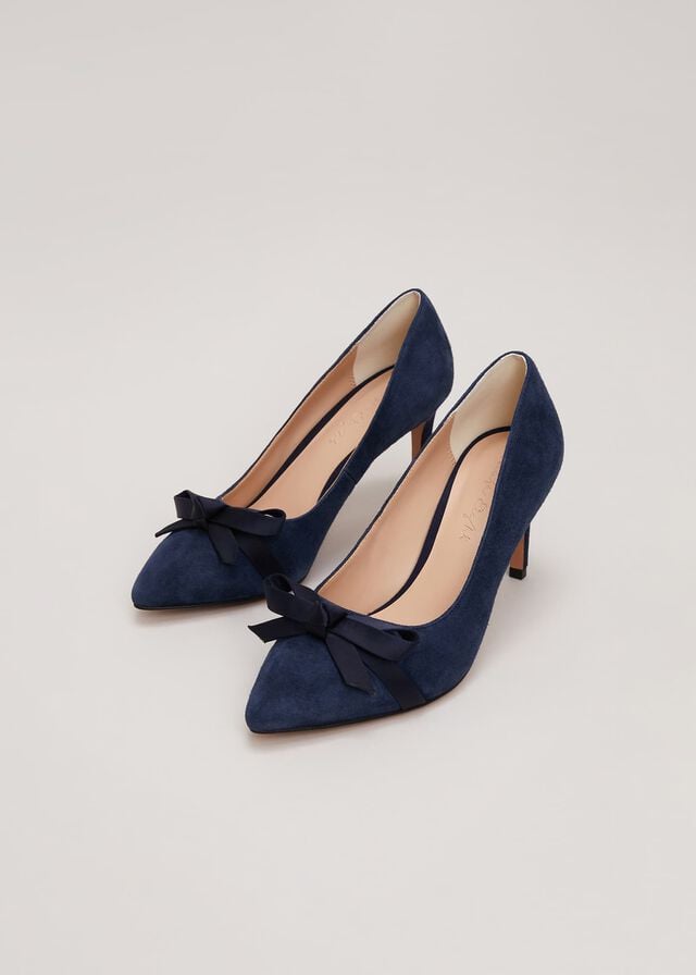 Navy Phase Eight Suede Bow Front Court Heels | 4961RSYFH