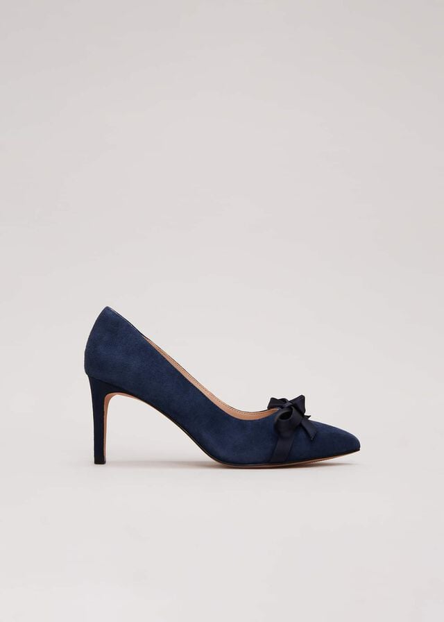 Navy Phase Eight Suede Bow Front Court Heels | 4961RSYFH