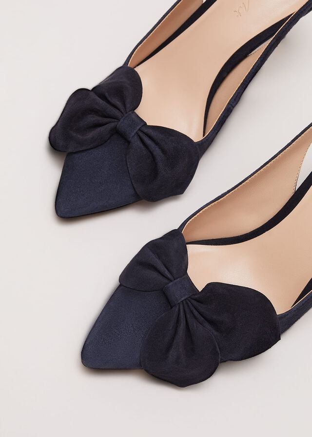 Navy Phase Eight Suede Pointed Bow Slingback Heels | 5089DBAVY