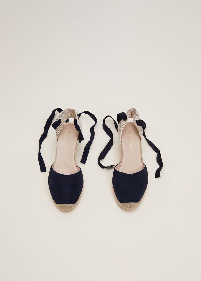 Navy Phase Eight Suede Tie Espadrille Flats | 1537HYXSO